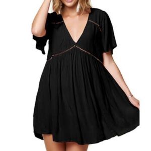 O'Neill Womens Naples Woven Dress Black Size Small Flutter Sleeves